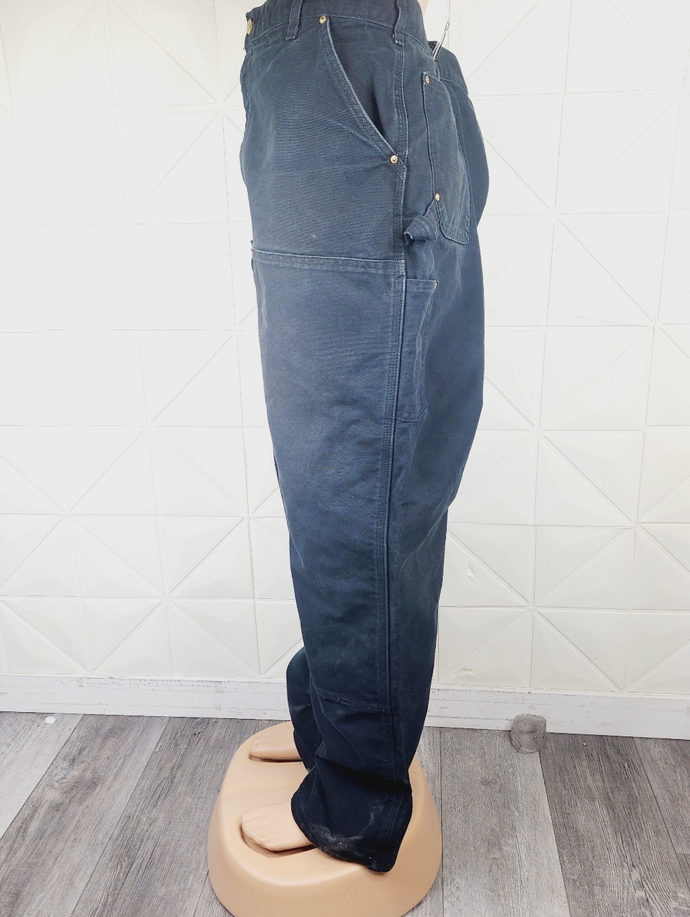 Vtg Carhartt Double Knee Duck Canvas Pants Mens 42x34 Black USA Made - Picture 3 of 7